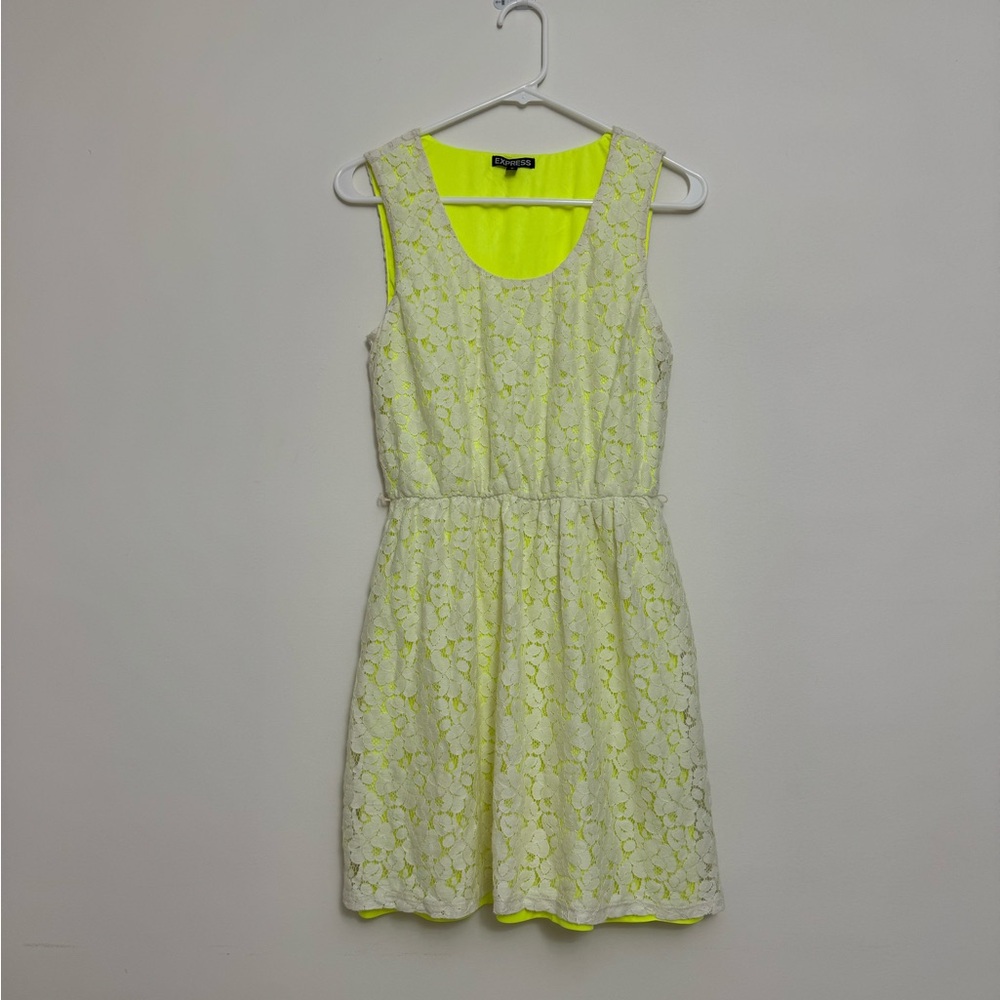 Express Neon Yellow Lace Overlay Sleeveless Mini Dress